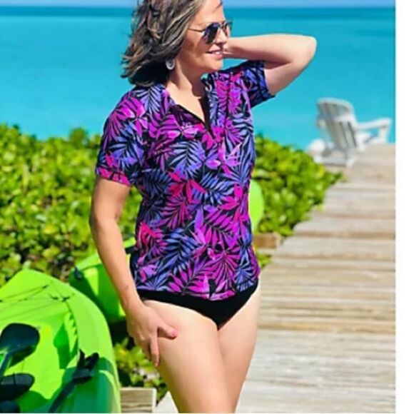 New Kim Gravel Swimsuits For All Zip Front Tee with Brief Swimsuit - Picture 1 of 6